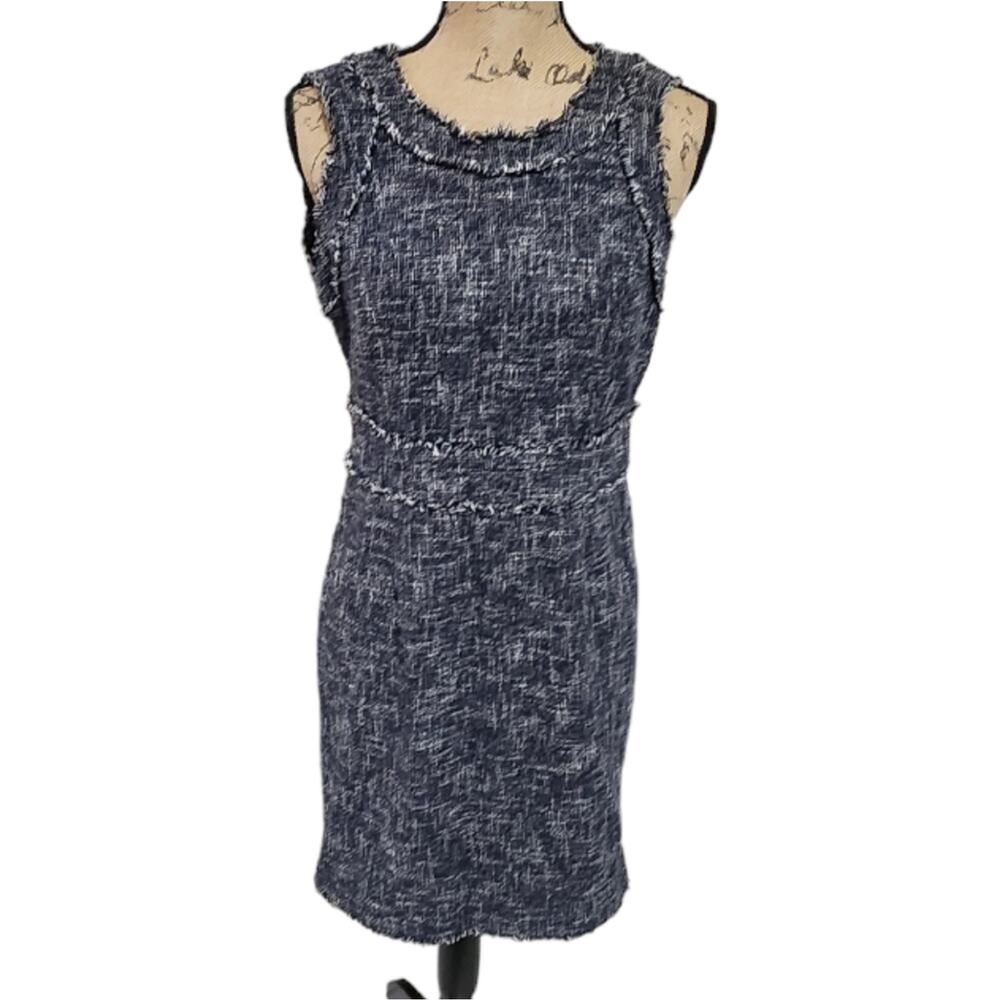 Michael Kors Academia Tweed Dress Navy Blue Size 4 Career Work Shift sleeveless